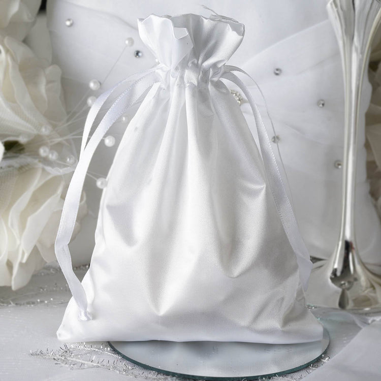 12 Pack | 5x7inch White Satin Drawstring Wedding Party Favor Gift Bags