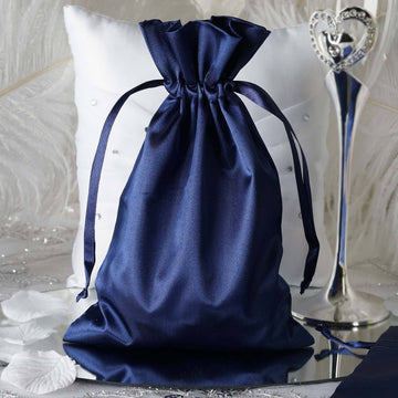 Navy Blue Satin Wedding Party Favor Bags