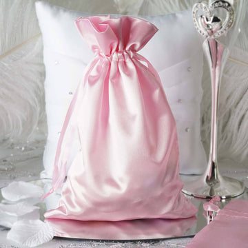Pink Satin Drawstring Wedding Party Favor Gift Bags - Add Elegance to Your Event Decor