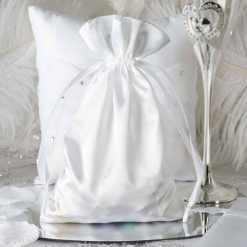 White Satin Drawstring Wedding Party Favor Gift Bags - Add Elegance to Your Event Decor