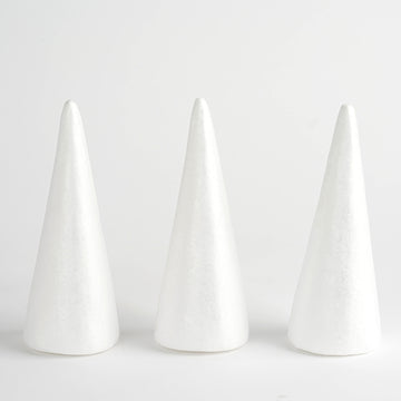 12 Pack | 8" White Styrofoam Cone, Foam Cone For DIY Crafts