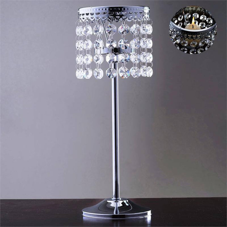 12 Inch Silver Crystal Beaded Chandelier Metal Candle Stand