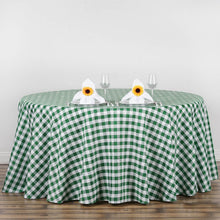 120 Inch Round White & Green Checkered Gingham Buffalo Plaid Polyester Tablecloth