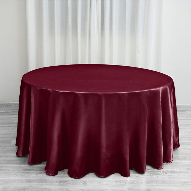 Round Burgundy Satin Tablecloth 120 Inch   