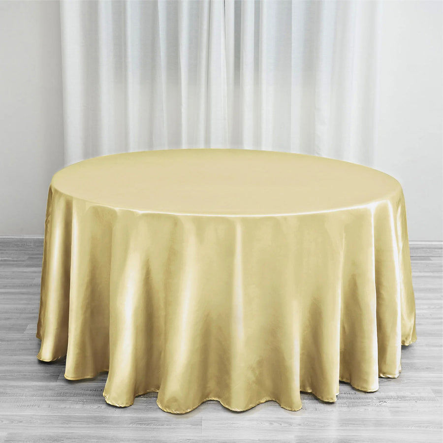 Round Champagne Satin Tablecloth 120 Inch   