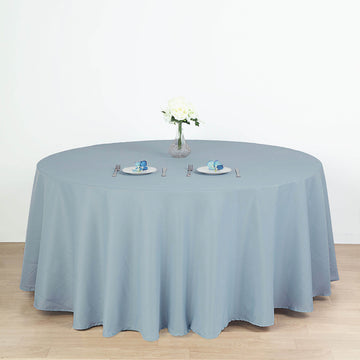 Dusty Blue Seamless Polyester Round Tablecloth 120" for 5 Foot Table With Floor-Length Drop
