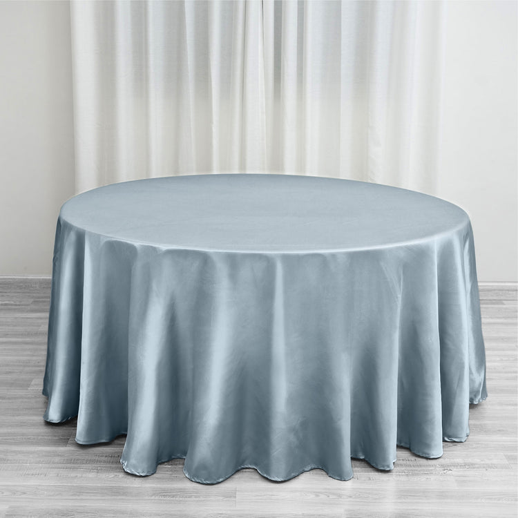 Dusty Blue Satin Round Tablecloth 120 Inch