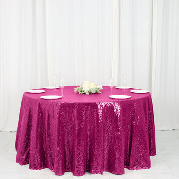 120" Fuchsia Seamless Premium Sequin Round Tablecloth