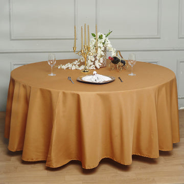 Add Elegance to Your Events with a Gold Seamless Polyester Round Tablecloth