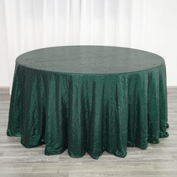 Elevate Your Event with the Hunter Emerald Green Seamless Premium Sequin Round Tablecloth 120