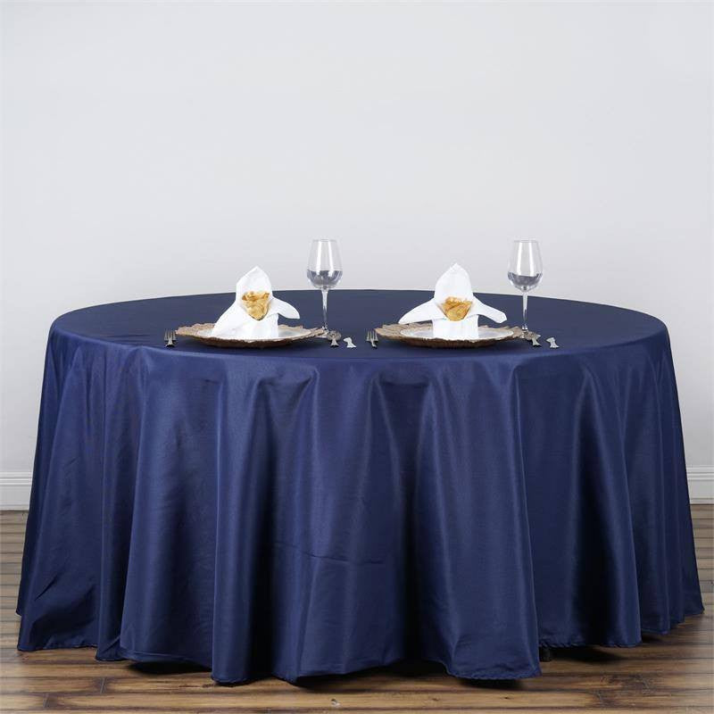 120 inch Navy Blue Polyester Round Tablecloth 