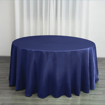 120" Navy Blue Seamless Satin Round Tablecloth