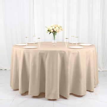 Nude Seamless Polyester Round Tablecloth 120" for 5 Foot Table With Floor-Length Drop