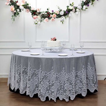 Premium Lace White Round Seamless Tablecloth 120"