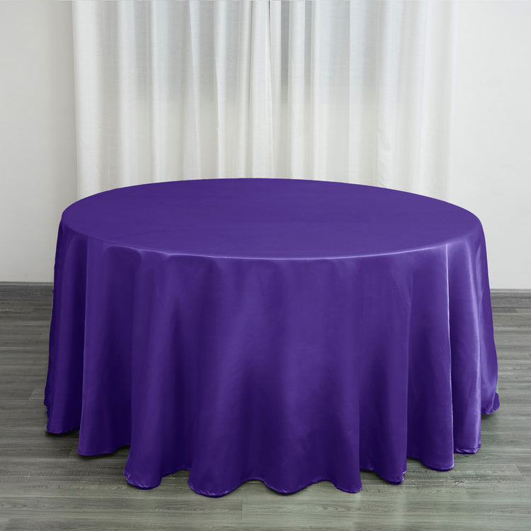 Round Purple Satin Tablecloth 120 Inch   