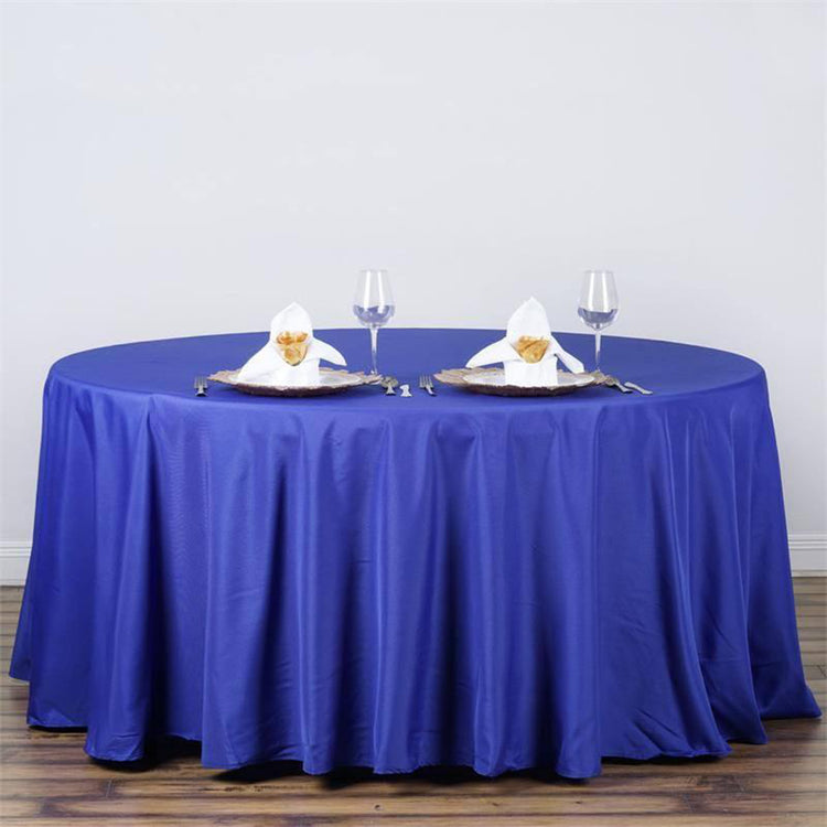 120" Royal Blue Polyester Round Tablecloth