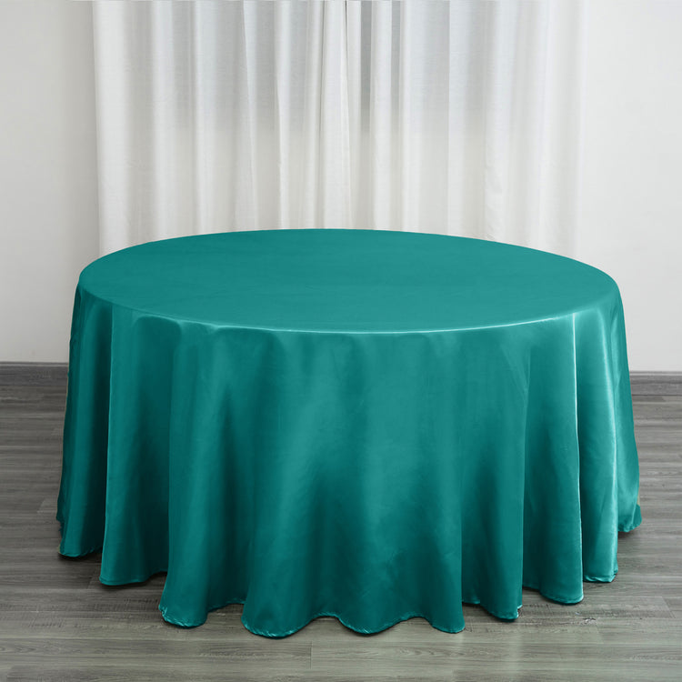 Teal Satin Round Tablecloth 120 Inch