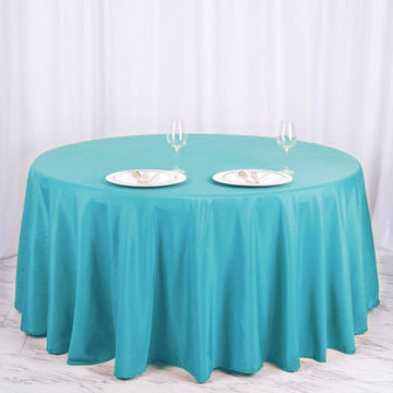 Turquoise Seamless Polyester Round Tablecloth 120" for 5 Foot Table With Floor-Length Drop