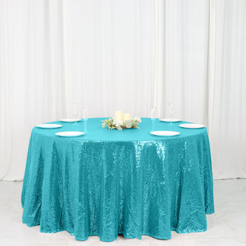 120" Turquoise Seamless Premium Sequin Round Tablecloth