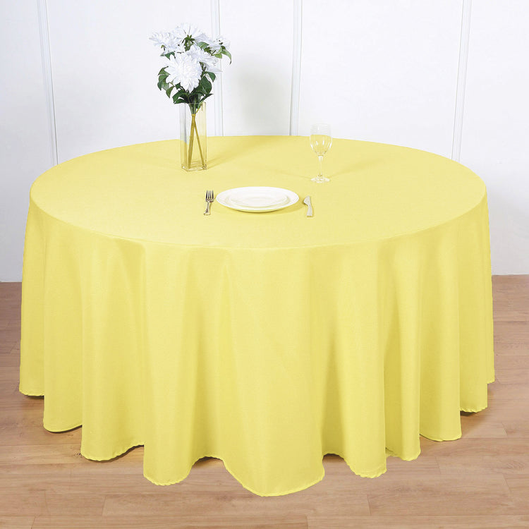120 Inch Yellow Polyester Round Tablecloth