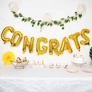 13" Ready-To-Use Shiny Gold "Congrats" Mylar Foil Balloon Banner Sign