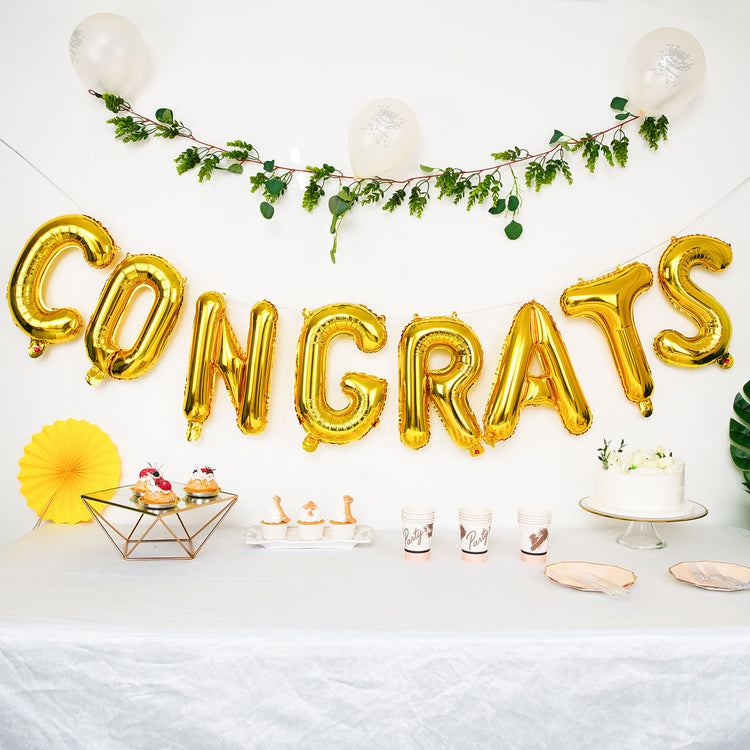 13 Inch Shiny Gold Ready To Use Congrats Mylar Foil Balloon Banner Sign