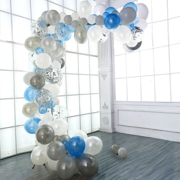 130 Pack | Clear, Blue and Silver DIY Balloon Garland Arch Party Kit