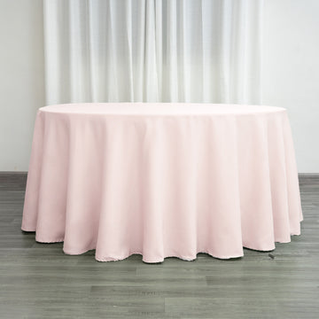 Blush Seamless Polyester Round Tablecloth 132" for 6 Foot Table With Floor-Length Drop
