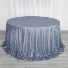 132 Inch Round Tablecloth With Dusty Blue Seamless Sequin
