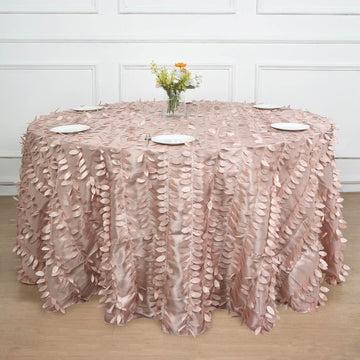 Dusty Rose 3D Leaf Petal Taffeta Fabric Seamless Round Tablecloth 132