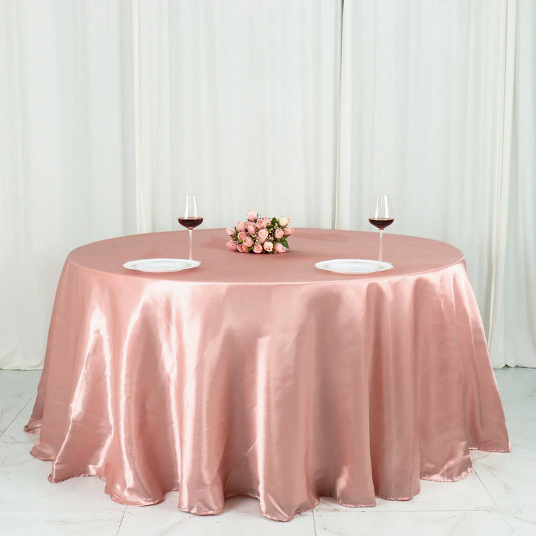 132 Inch Dusty Rose Satin Round Tablecloth