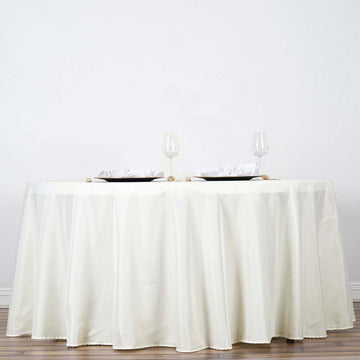 Ivory Seamless Polyester Round Tablecloth 132"