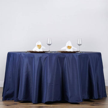 Navy Blue Seamless Polyester Round Tablecloth 132"