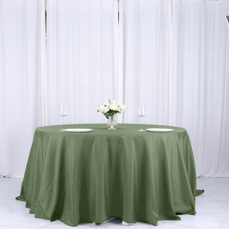 Seamless Olive Green Round Polyester Tablecloth 132 Inch