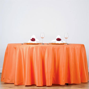 132" Orange Seamless Polyester Round Tablecloth