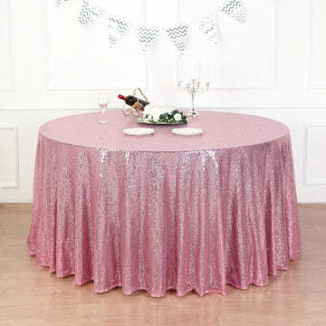 132" Pink Seamless Premium Sequin Round Tablecloth, Sparkly Tablecloth