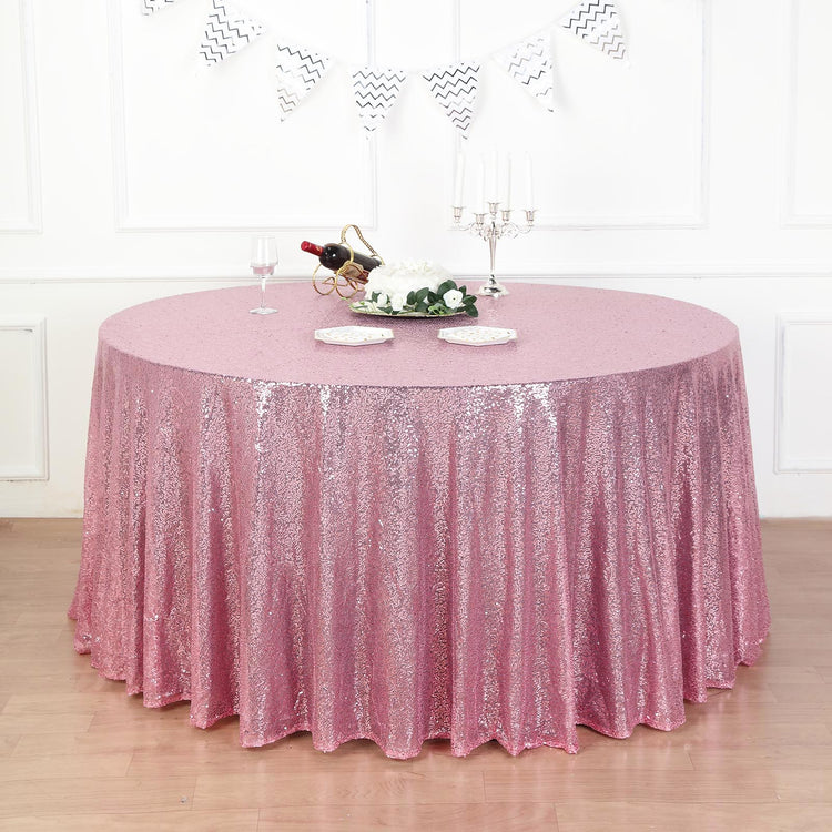 132inch Pink Premium Sequin Round Tablecloth, Sparkly Tablecloth