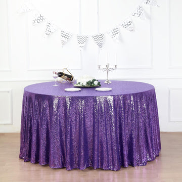 Elevate Your Event with the Purple Seamless Premium Sequin Round Tablecloth