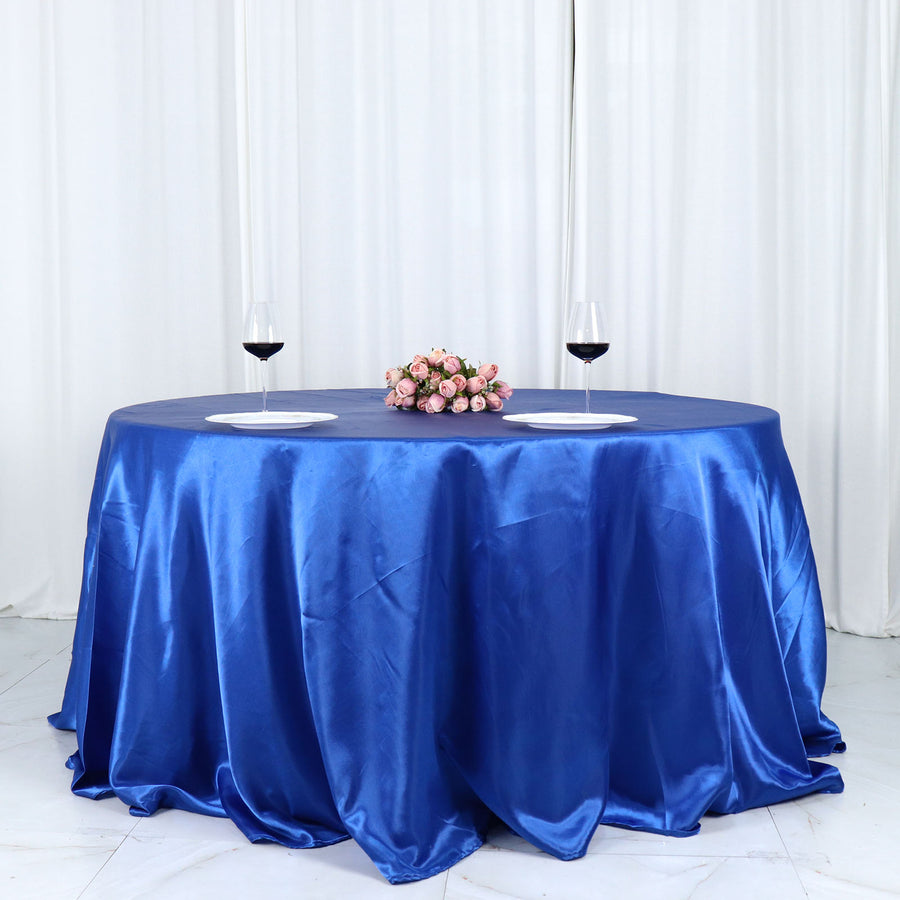 Royal Blue Satin Round Tablecloth Seamless 132 Inches