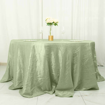132" Sage Green Seamless Accordion Crinkle Taffeta Round Tablecloth