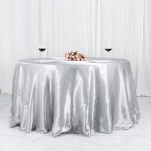 Silver Satin Round Tablecloth 132 Inches