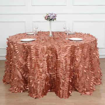 Terracotta (Rust) 3D Leaf Petal Taffeta Fabric Seamless Round Tablecloth 132
