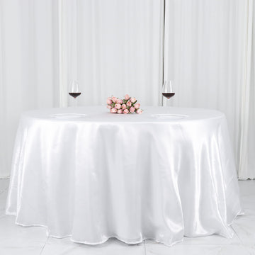 132" White Seamless Satin Round Tablecloth