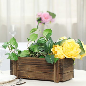 Smoked Brown Rustic Natural Wood Planter Box Set With Removable Plastic Liners 14"x5"