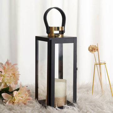 Black and Gold Top Stainless Steel Candle Lantern Centerpiece
