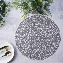 6 Pack of 15 Inch Charcoal Gray Decorative Woven Vinyl Non Slip Round Table Mats
