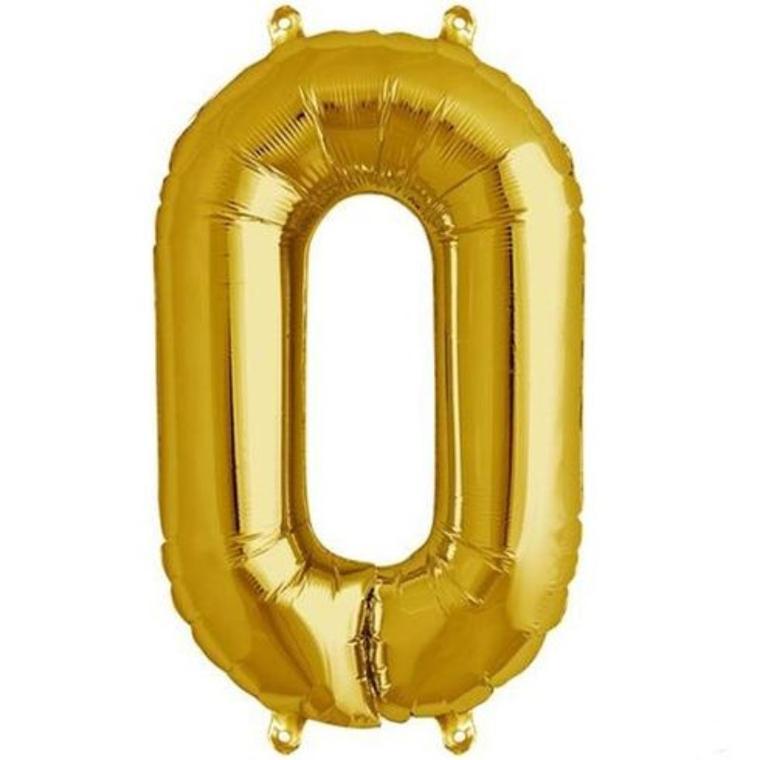 16inch Shiny Metallic Gold Mylar Foil 0-9 Number Balloons - 0