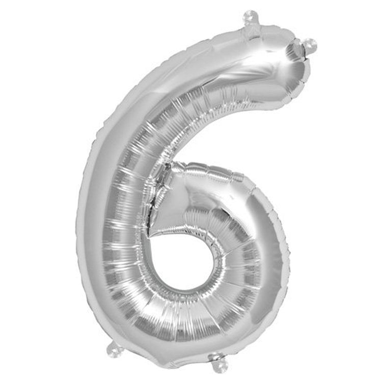 16inch Shiny Metallic Silver Mylar Foil 0-9 Number Balloons - 6#whtbkgd