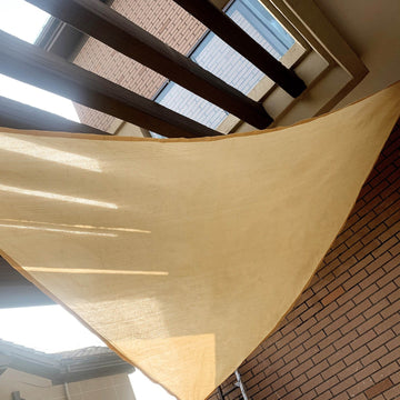 Tan Triangular UV Blocking Sun Shade Sail, Hanging Patio Canopy 16ft