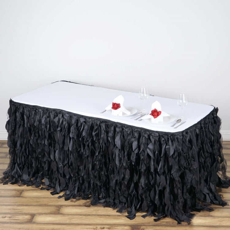 Black Curly Willow Taffeta Table Skirt 17 Feet